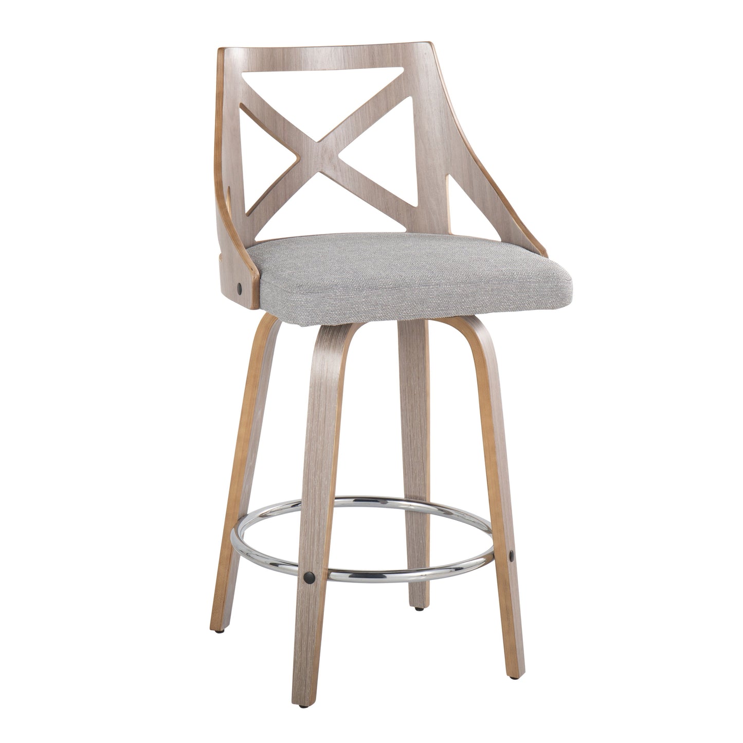 Charlotte - Farmhouse Fixed Height Counter Stool With Swivel With Round Footrest (Set of 2) - Light Gray