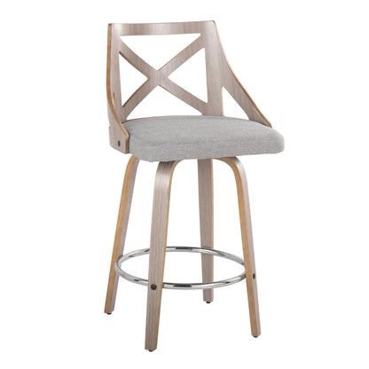 Charlotte - Farmhouse Fixed Height Counter Stool With Swivel With Round Footrest (Set of 2) - Light Gray