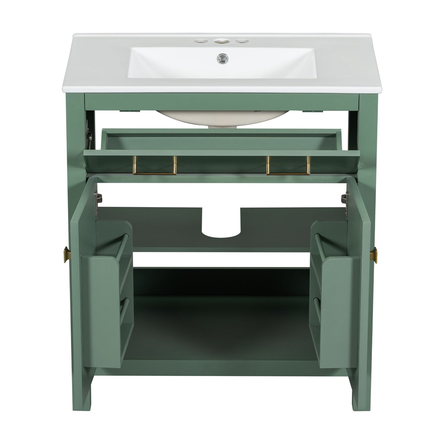 Bathroom Vanity With Ceramic Sink, Modern Single Bathroom Cabinet With 2 Doors And A Shelf, Soft Close Doors - Green