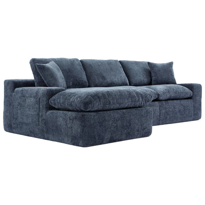 Cloud Sectional Sofa Upholstered Sofa Couch With Double-Layer Cushion And Side Pockets - Blue