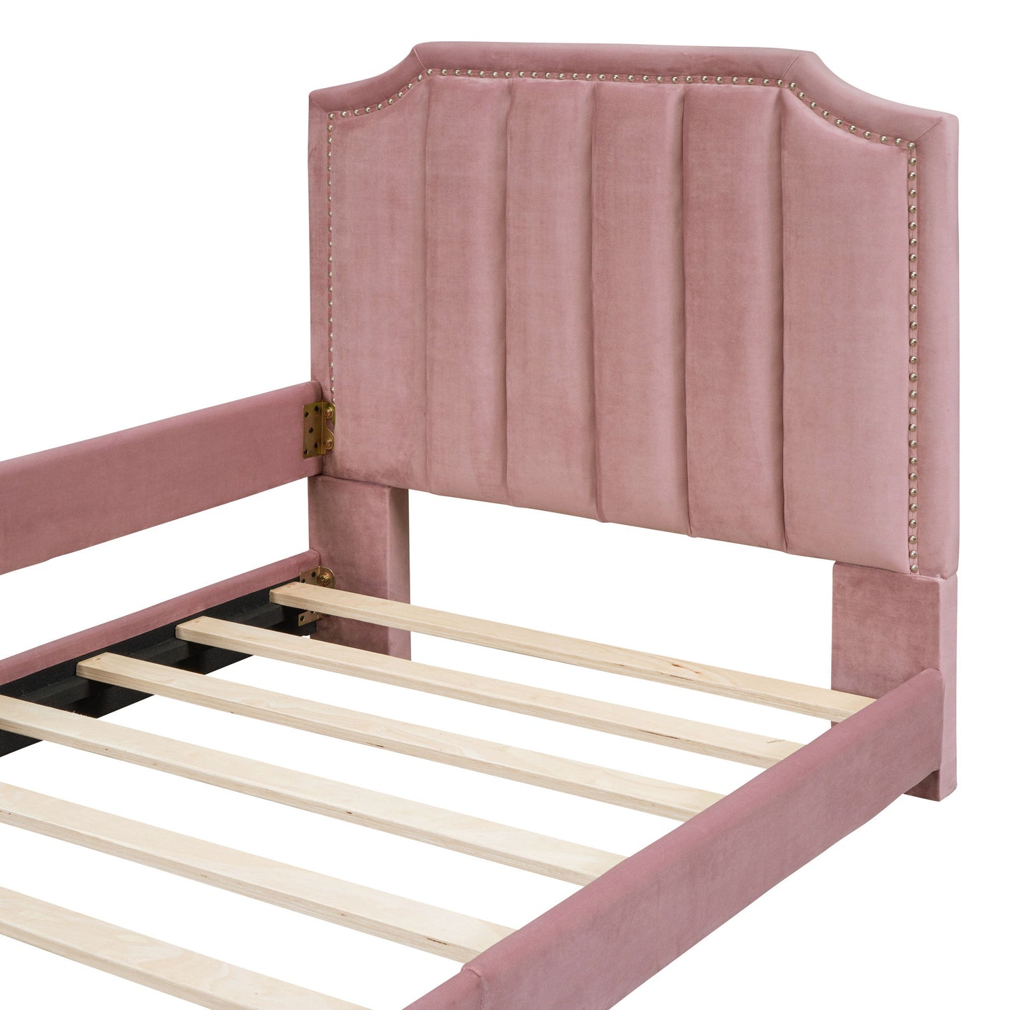 Twin Size Upholstered Daybed With Classic Stripe Shaped Headboard - Pink