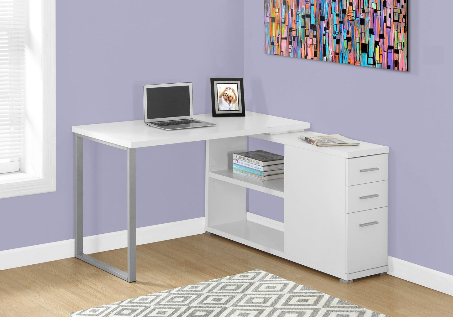 Computer Desk, Home Office, Corner, Left, Right Set - Up, Storage Drawers, L Shape, Laptop, Contemporary & Modern - White