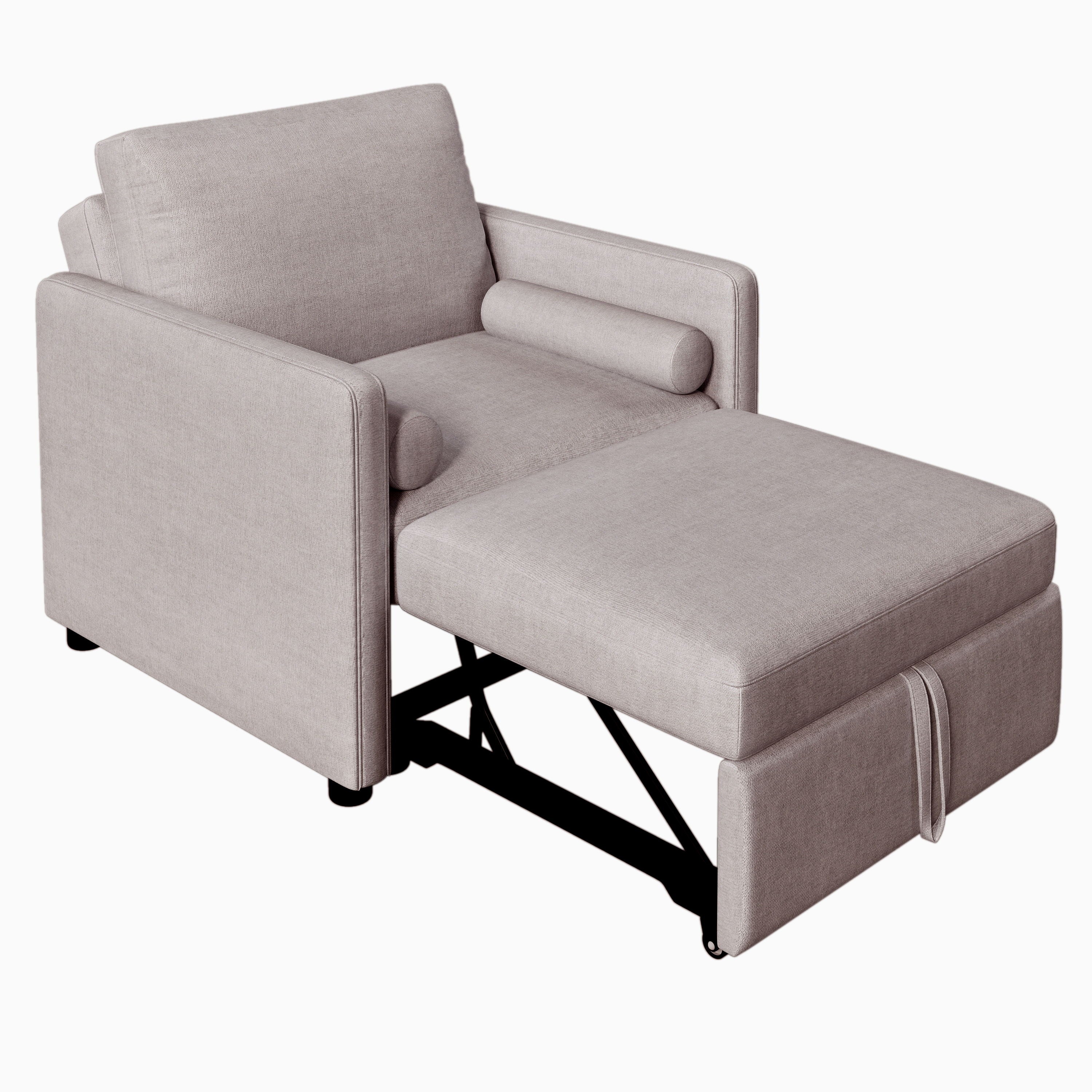 3 In 1 Convertible Sleeper Chair With Adjustable Backrest, Lounger Chair Turns Into Bed, Single Bed For Living Room, Linen - Tan