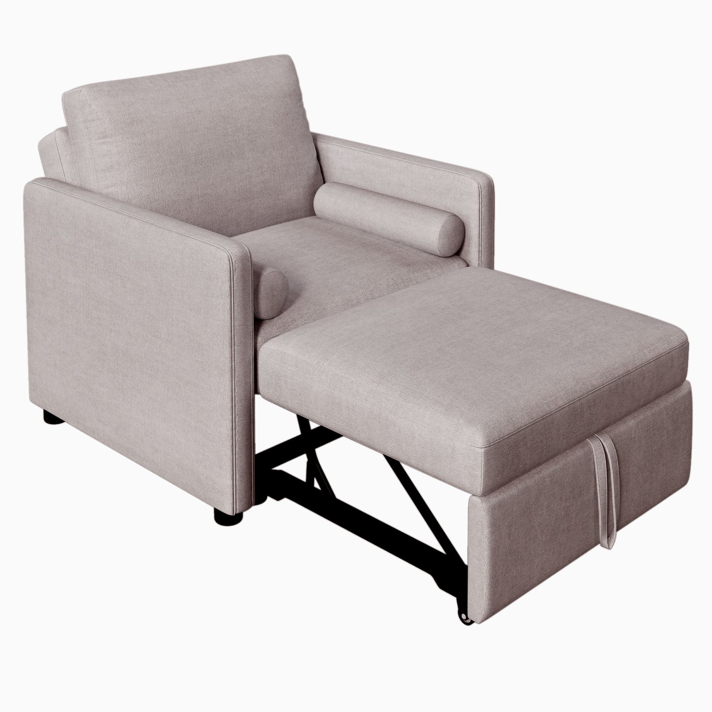 3 In 1 Convertible Sleeper Chair With Adjustable Backrest, Lounger Chair Turns Into Bed, Single Bed For Living Room, Linen - Tan