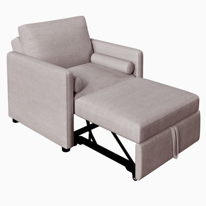 3 In 1 Convertible Sleeper Chair With Adjustable Backrest, Lounger Chair Turns Into Bed, Single Bed For Living Room, Linen - Tan