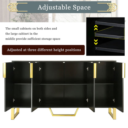 Modern Sideboard With Four Doors, Metal Handles & Legs And Adjustable Shelves Kitchen Cabinet - Black