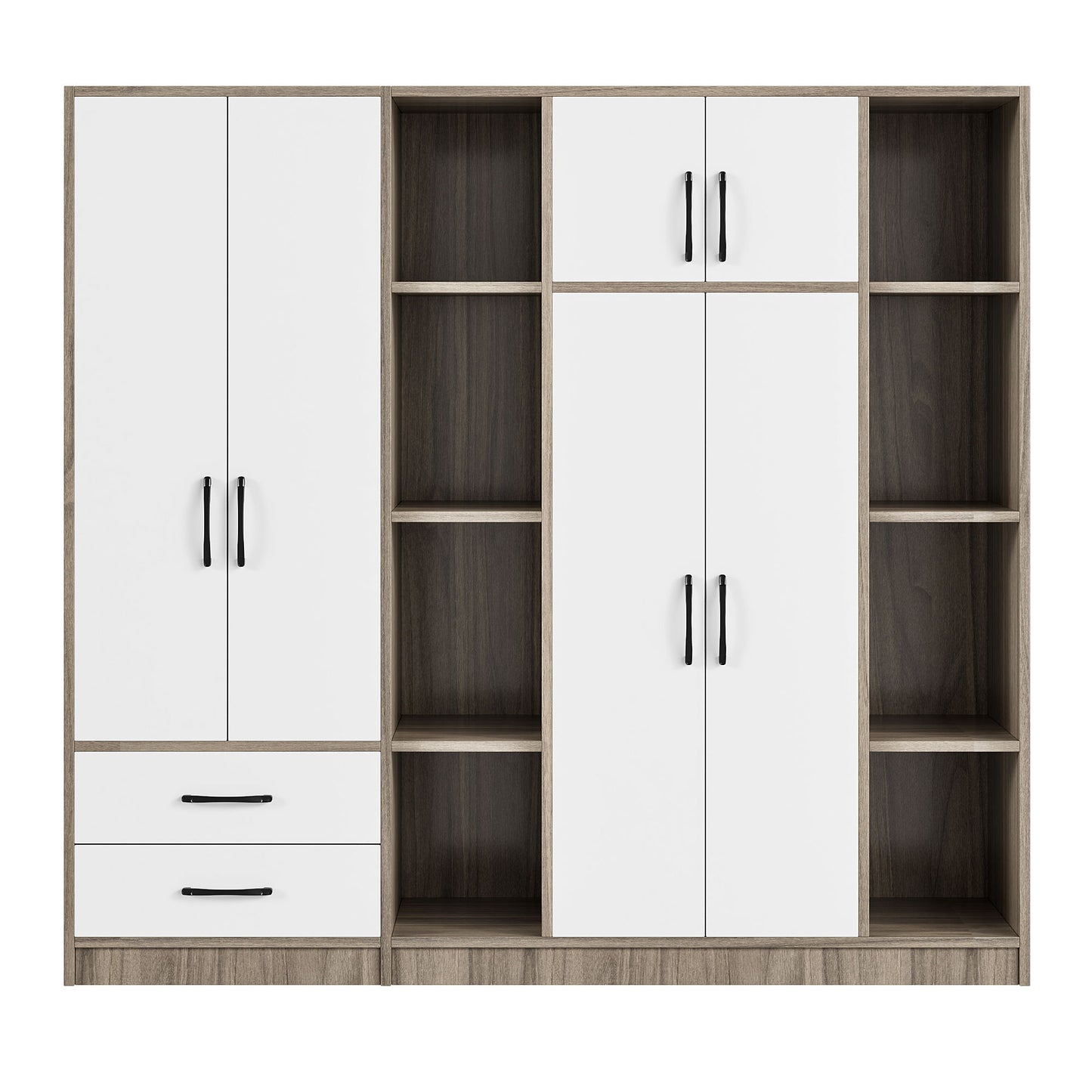 6 Door Wardrobe With Shelves And Drawers - Natural