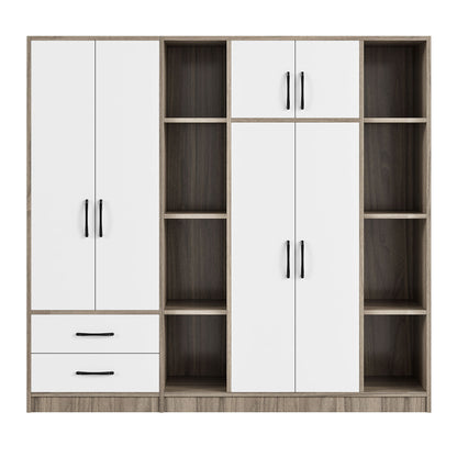 6 Door Wardrobe With Shelves And Drawers - Natural