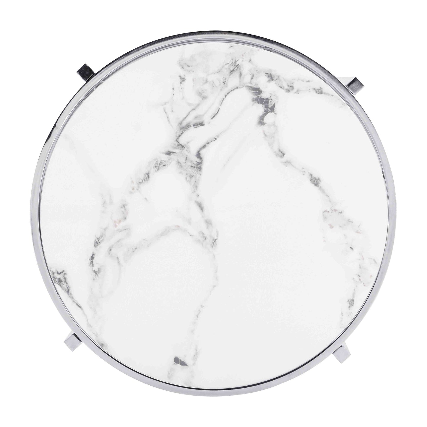 Modern Round End Table With Sintered Stone Top For Living Room - Chrome / Silver