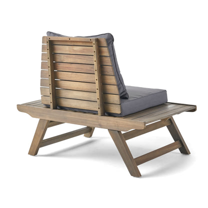 Outdoor Club Chair With Slatted Design And Water Resistance Cushion - Dark Gray