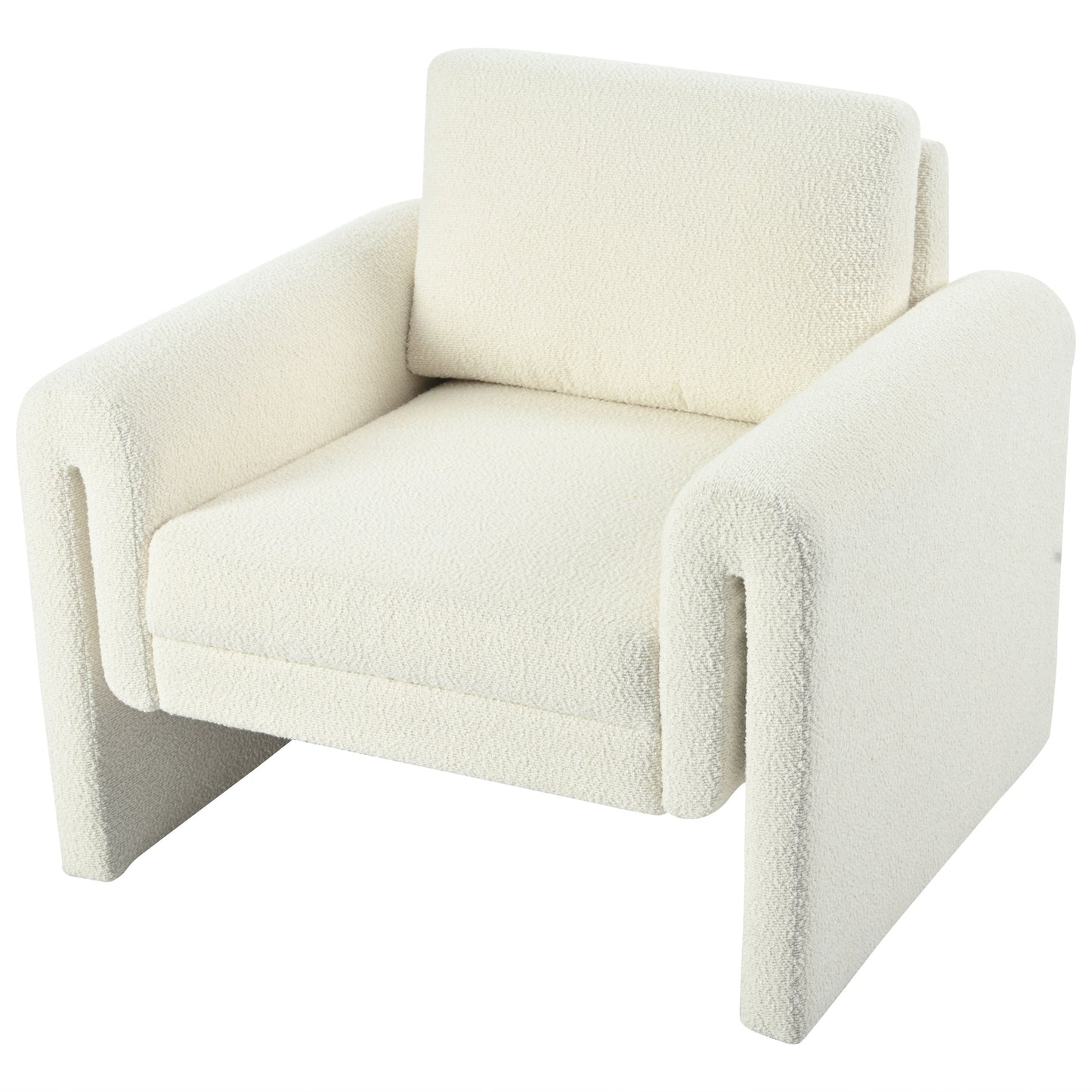 Modern Boucle Upholstered Accent Chair Luxurious Comfort & Sturdy Support, Solid Wood Frame - Ivory