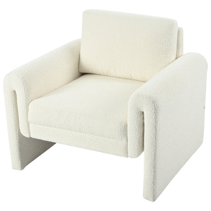 Modern Boucle Upholstered Accent Chair Luxurious Comfort & Sturdy Support, Solid Wood Frame - Ivory