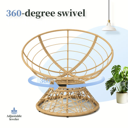 Ergonomic Wicker Chair With Cloud Thick Density Cushion, 3 Proof Cover High Capacity Iron Frame Fluid 360ÔøΩÔøΩÔøΩÔøΩÔøΩÔøΩÔøΩÔøΩÔøΩÔøΩÔøΩÔøΩÔøΩÔøΩÔøΩ Swivel - Beige / Natural