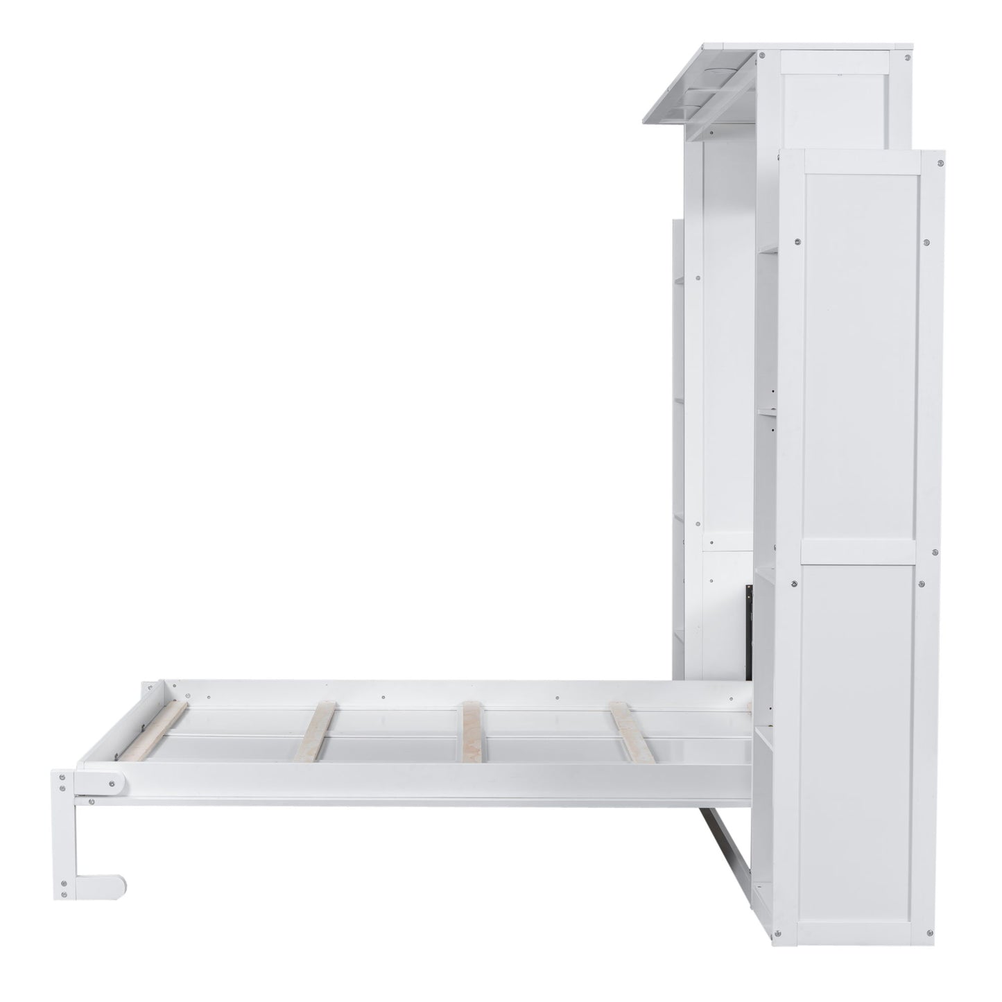 Queen Size Murphy Wall Bed With Shelves And LED Lights - White