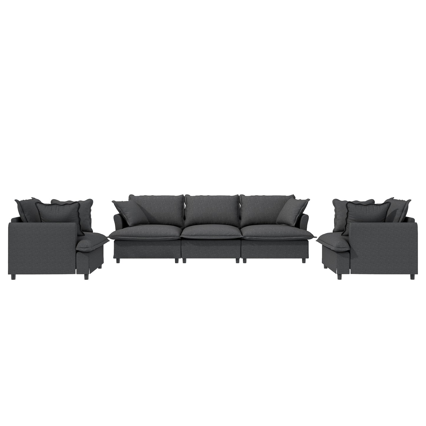 3 Piece Living Room Set Modular Sectional Couch Upholstered 3 Seater Sofa & 2 Armchairs 5 Seat - Gray