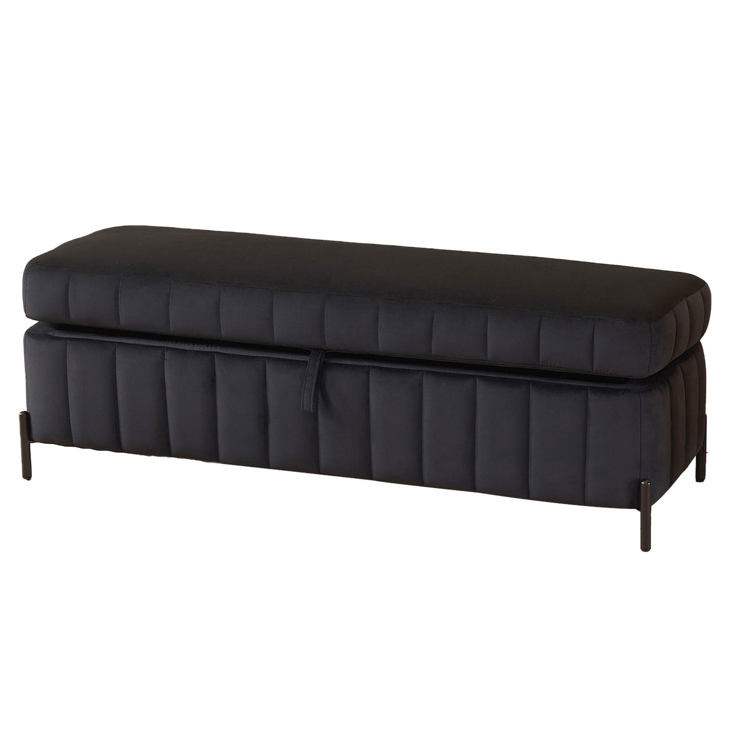 Wide Upholstered Velvet Storage Soft Bench Footstool Ottoman End Of Bed With Metal Legs, Foot Rest For Living Room, Entryway And Bedroom - Black