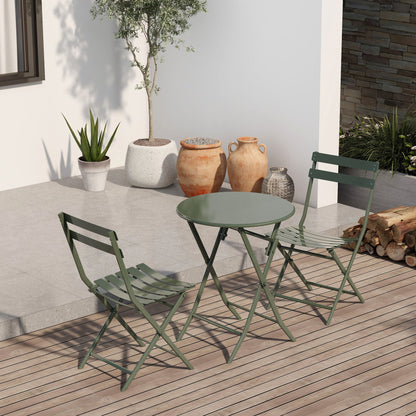 3 Piece Patio Bistro Set Of Foldable Round Table And Chairs - Dark Green