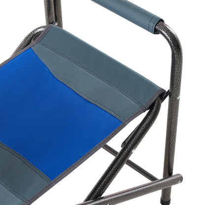 Padded Folding Outdoor Chairs With Storage Pockets (Set of 2), Lightweight Oversized Directors Chair For Indoor, Outdoor Camping, Picnics And Fishing - Blue / Gray