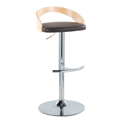 Grotto - Contemporary Adjustable Barstool With Swivel With Rounded T Footrest (Set of 2) - Chrome / Natural / Brown