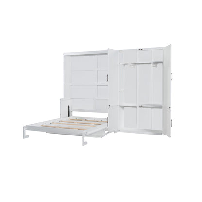 Queen Size Murphy Wall Bed With Closet, Space Saving Design - White