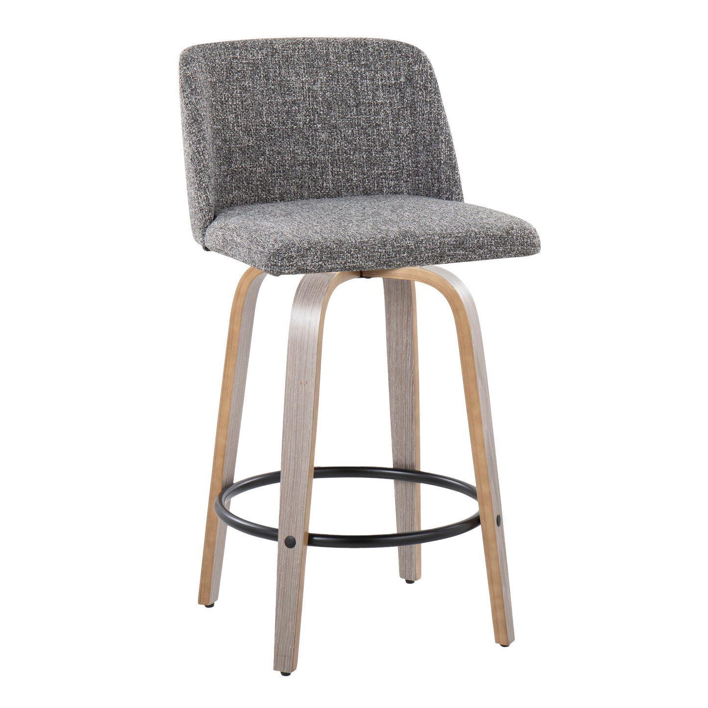 Toriano - Contemporary Fixed Height Counter Stool With Swivel & Round Footrest (Set of 2) - Light Gray