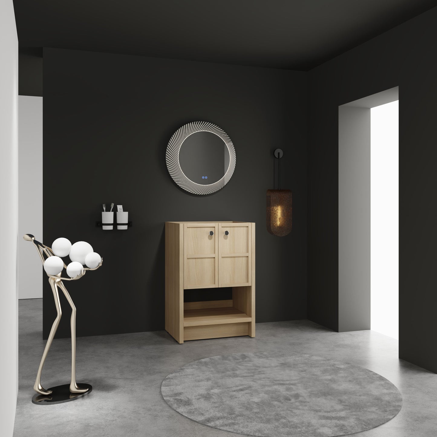 Modern Freestanding Bathroom Vanity With 2 Soft Closing Doors, Excluding Sink - Oak