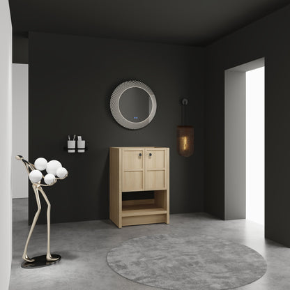 Modern Freestanding Bathroom Vanity With 2 Soft Closing Doors, Excluding Sink - Oak