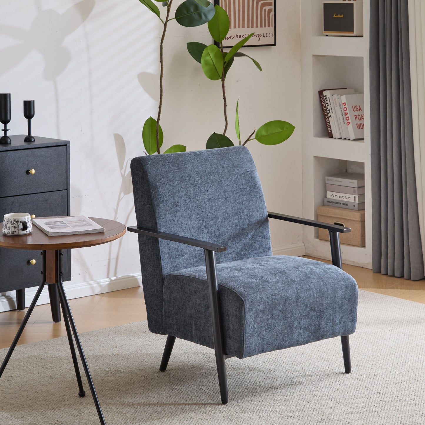 Modern Lounge Chair With Polyester Upholstery And Sturdy Metal Frame - Blue Gray