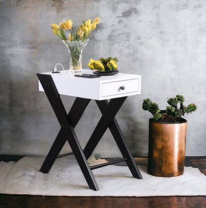 Fierce - Accent Table With Built - In USB Port - White / Black