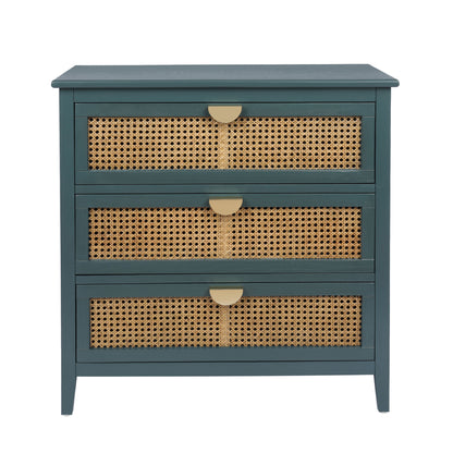 3 Drawer Cabinet - Natural Rattan, Suitable For Bedroom - Green