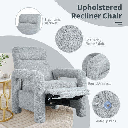 Push Back Recliner Armchair Upholstered Single Sofa With Adjustable Backrest For Living Room - Light Gray