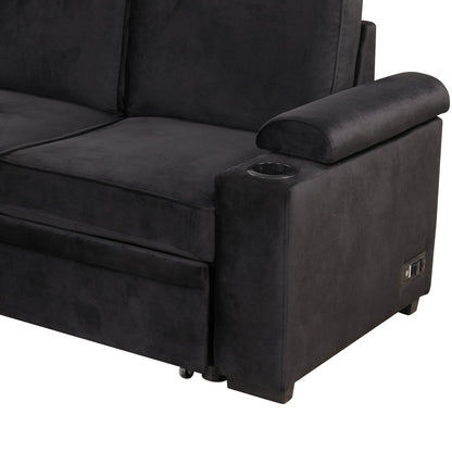 Sleeper Sofa Bed, 2 In 1 Pull Out Sofa Bed L-Shape Couch With Storage Ottoman For Living Room, Bedroom Couch And Small Apartment - Black
