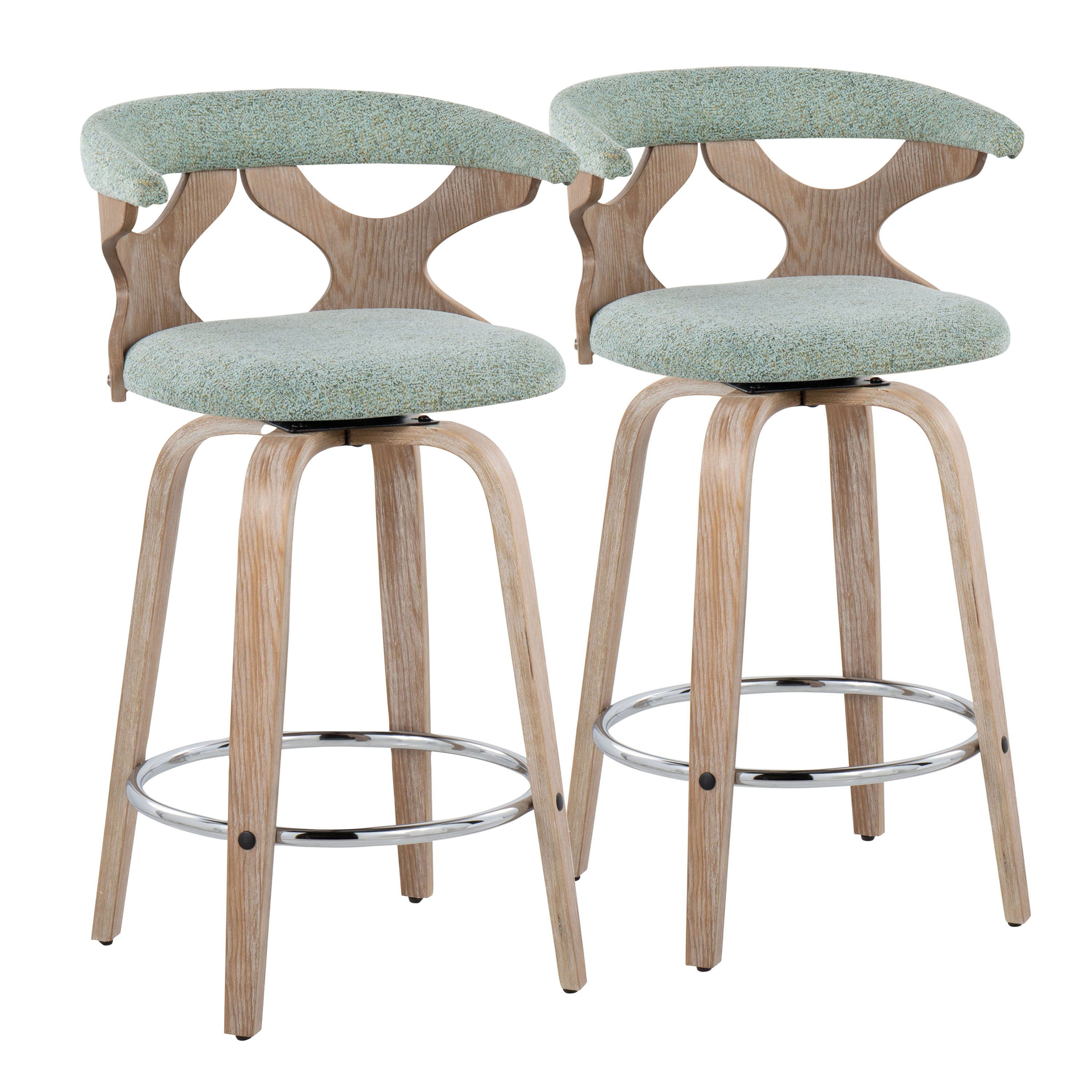 Gardenia - Contemporary Fixed - Height Counter Stool With Swivel With Round Footrest (Set of 2) - Green