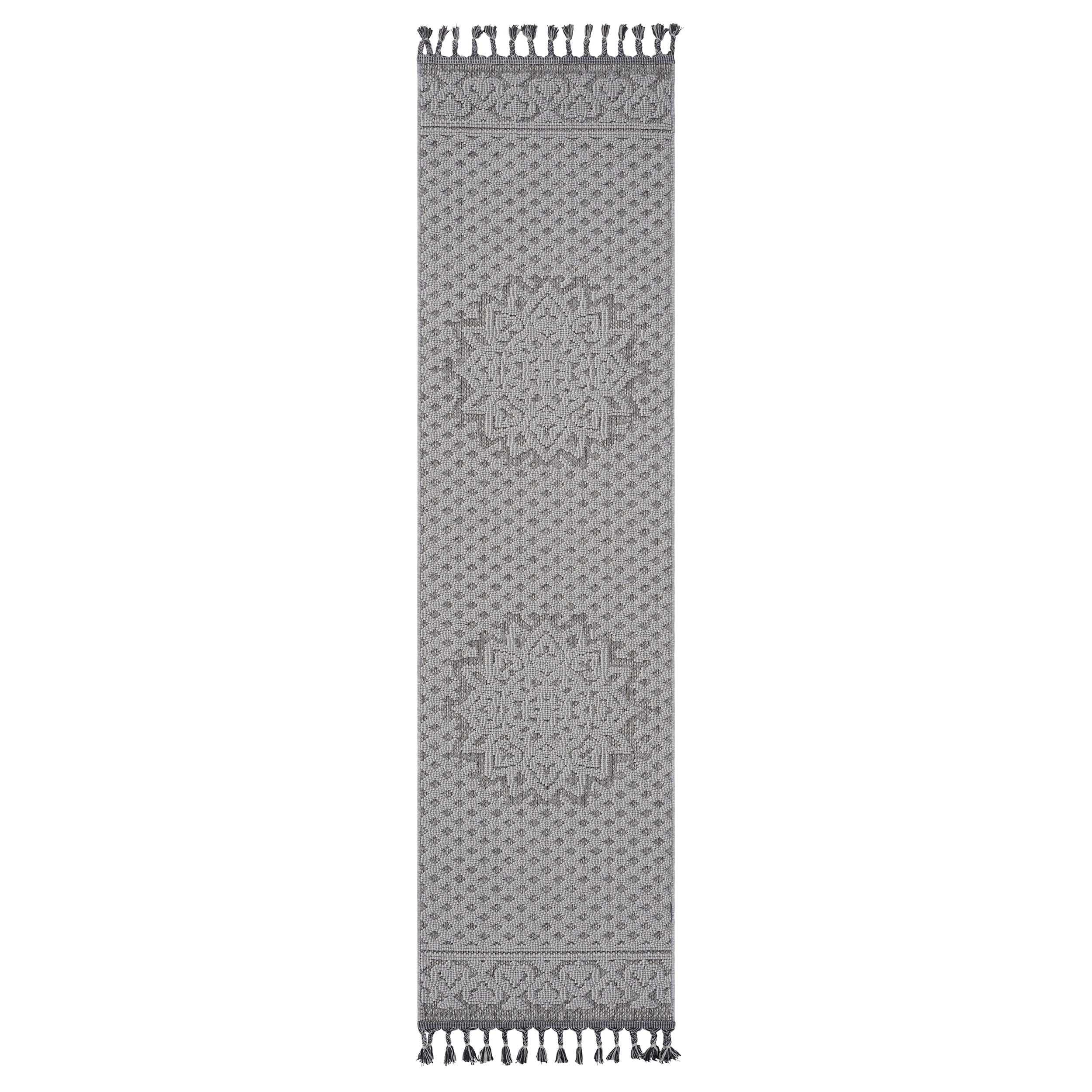 Guros - 2' X 8' Medallion Indoor / Outdoor Area Rug - Gray / White