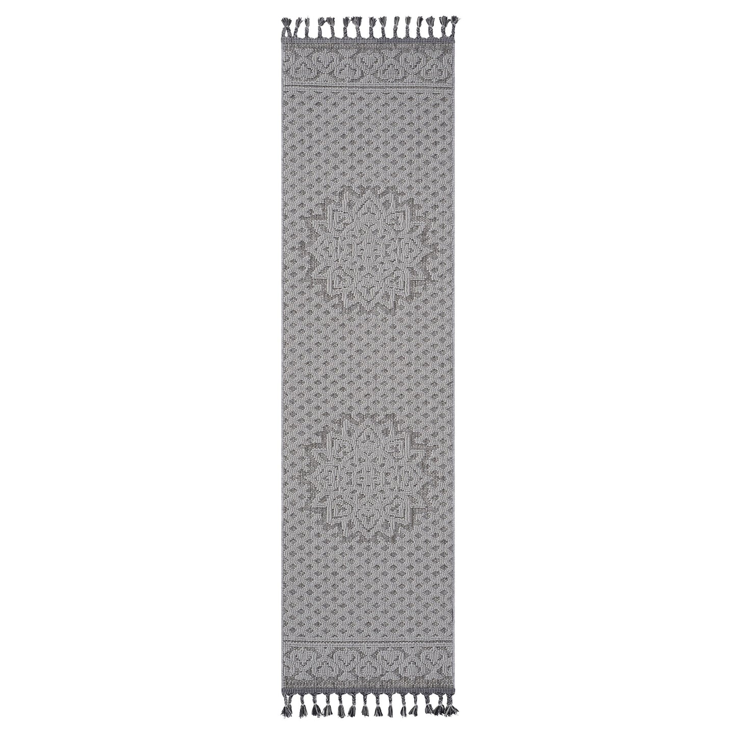 Guros - 2' X 8' Medallion Indoor / Outdoor Area Rug - Gray / White