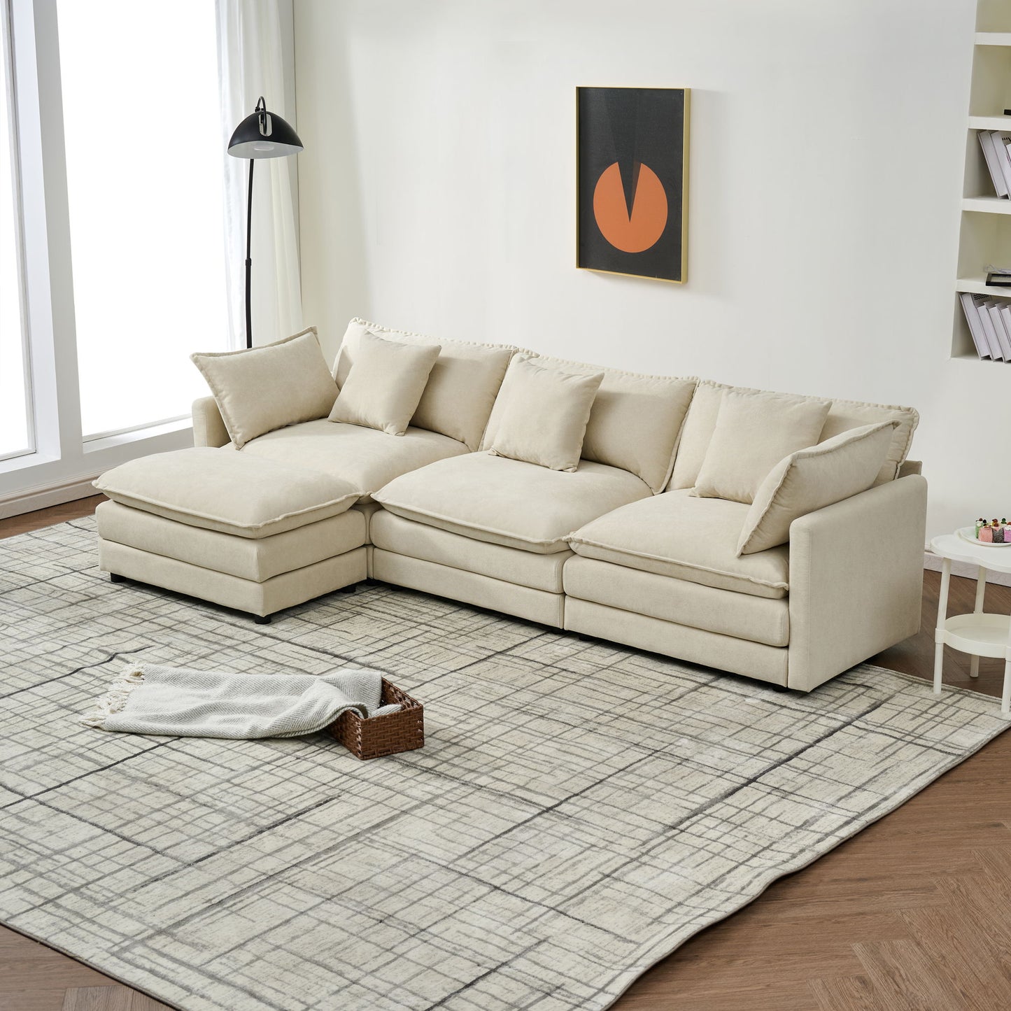 Modular Ottoman - Style Deep Seat Chenille Sofa With Cushions - Off White