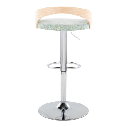Grotto - Mid-Century Modern Adjustable Height Barstool With Swivel With Oval Footrest (Set of 2) - Chrome / Natural / Light Green