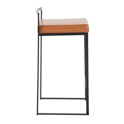 Fuji - Contemporary Stackable Counter Stool (Set of 2) - Black / Camel
