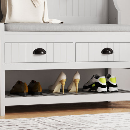 Modern 3 In 1 Hallway Hall Tree With Storage Drawers, Coat Rack, Shoe Rack Bench, And Cushion - Gray