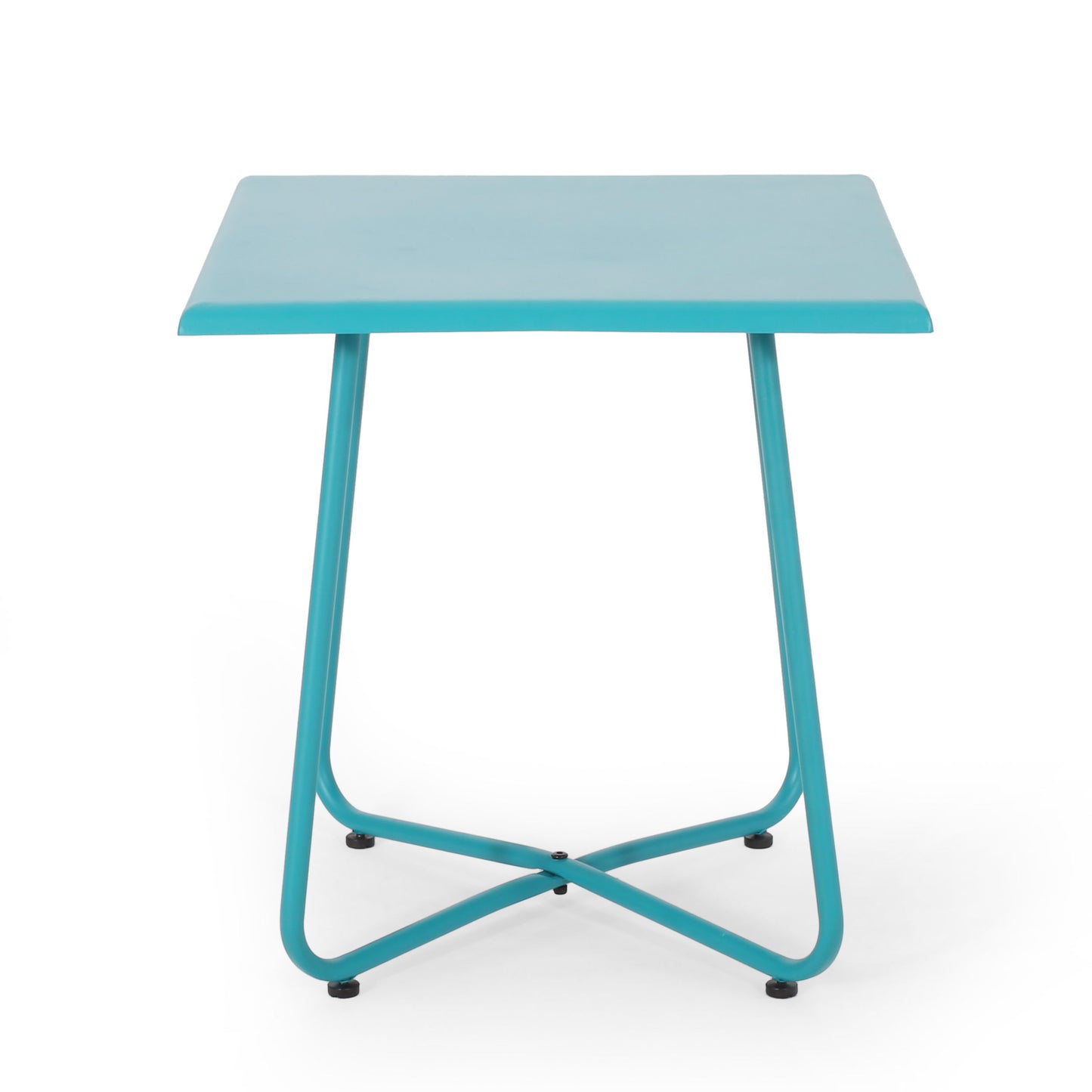 Outdoor Steel Side Table With X Shape Bottom Crossing Legs - Teal