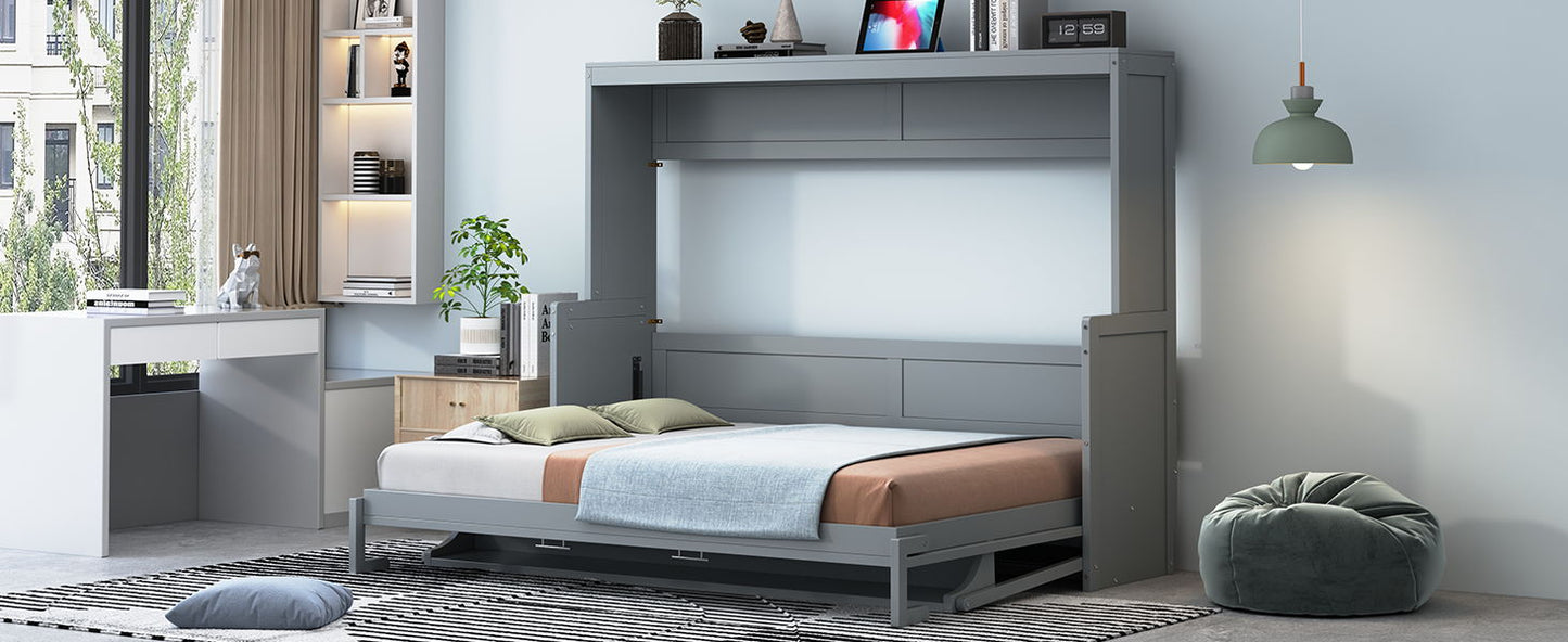 Full Size Murphy Bed With Hydraulic Lift & Desk Design - Gray