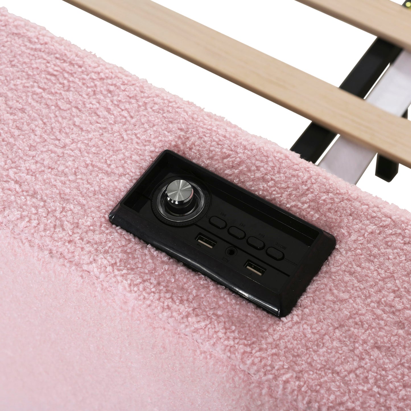 Full Size Upholstered Daybed With Storage Armrests, Trundle And Latest Integrated Bluetooth Audio System, Teddy Fleece - Pink