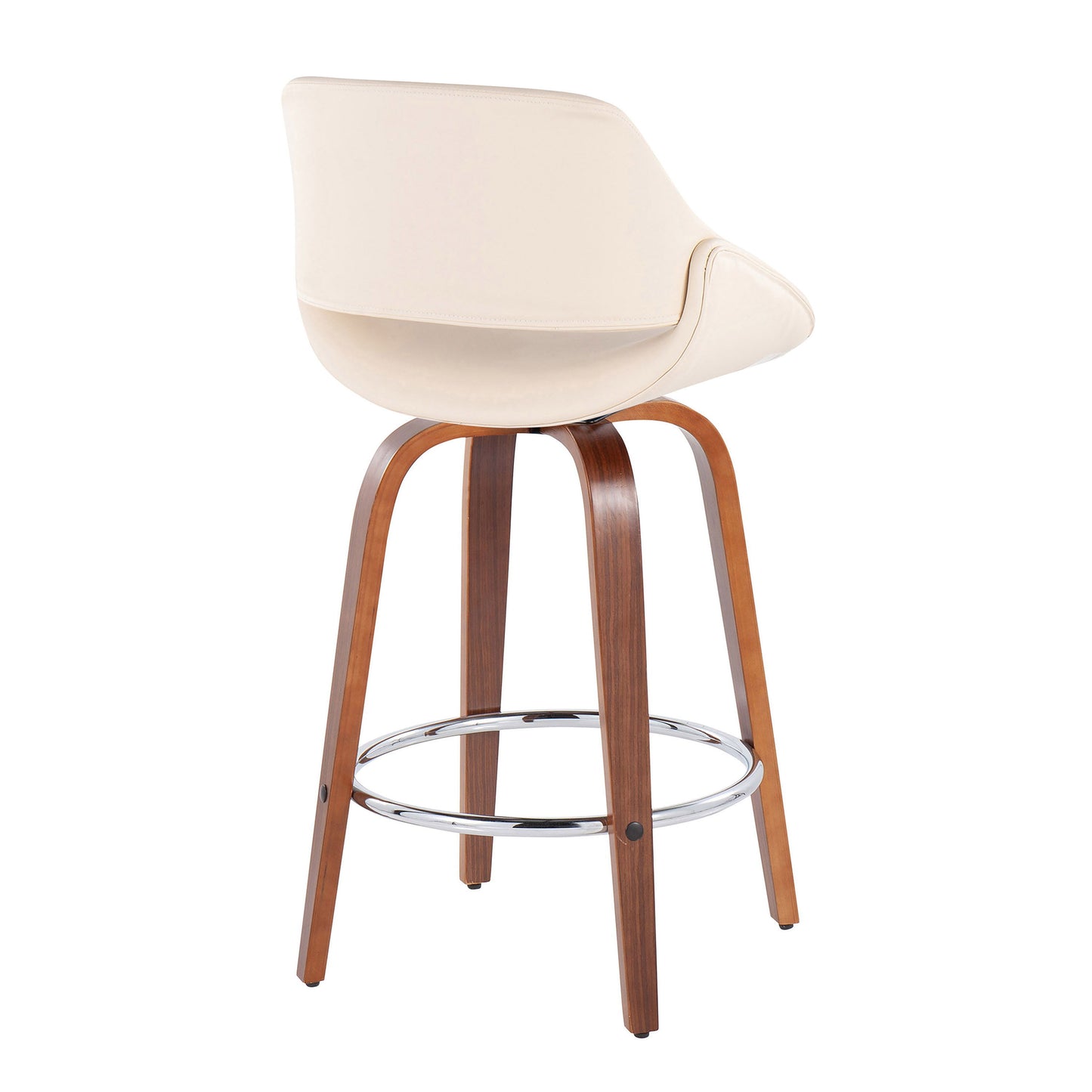 Fabrico - Mid-Century Modern Fixed Height Counter Stool With Round Footrest (Set of 2) - Walnut / Cream