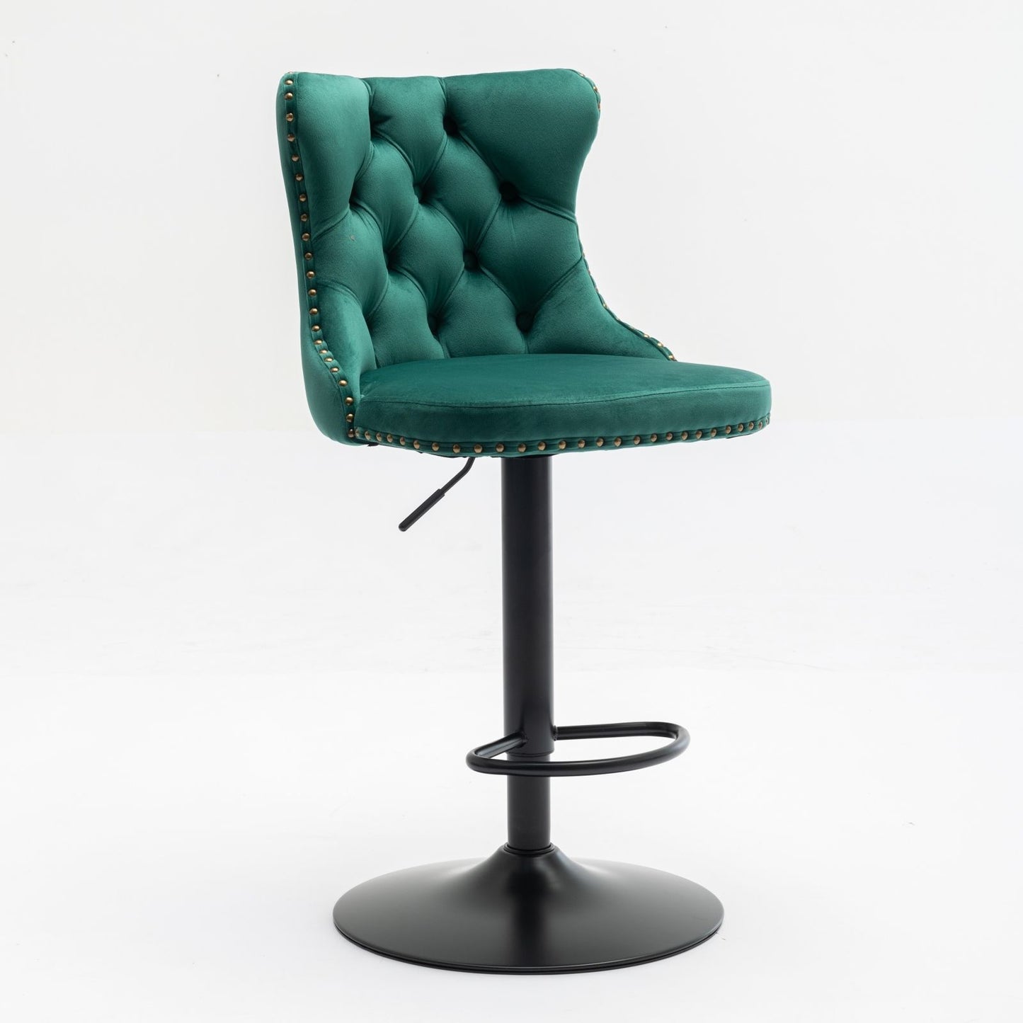 Swivel Velvet Barstools Adjusatble Seat Height, Modern Upholstered Bar Stools With Backs Comfortable Tufted For Home Pub And Kitchen Island (Set of 2) - Green