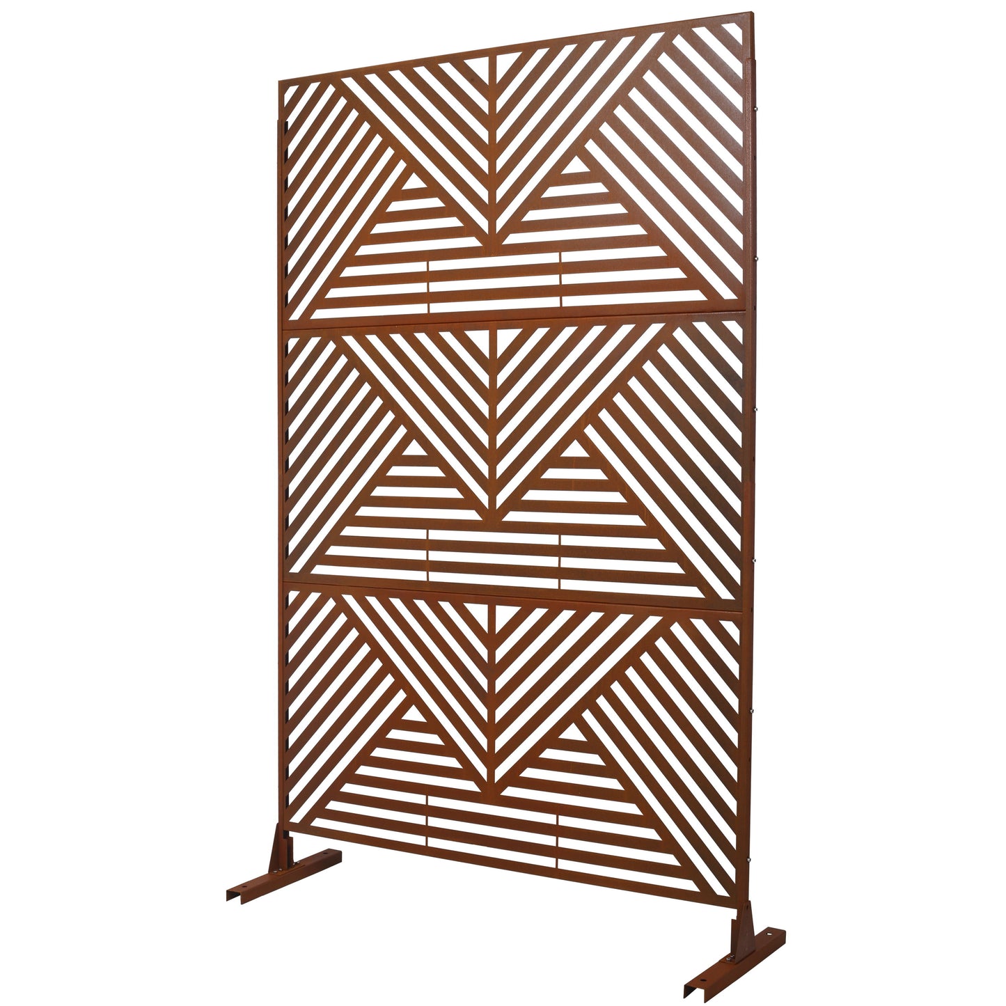 Rusty Outdoor & Indoor Freestanding Metal Privacy Screen, Decorative Privacy Fence Panels For Deck, Balcony, Patio - Rust Red
