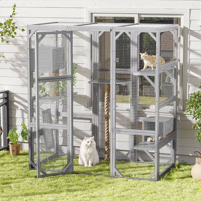 Outdoor Cat House, Diy Cat Enclosure Catio With Double Enter Doors - Light Gray