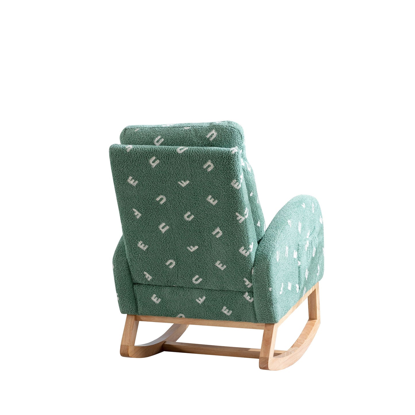 Modern Rocking Chair For Nursery, Mid Century Accent Rocker Armchair With Side Pocket, Upholstered High Back Wooden Rocking Chair For Living Room - Green