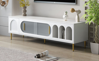 Modern TV Stand For Up To 70" TV, Entertainment Center TV Media Console Table, With 3 Shelves And 2 Cabinets, TV Console Cabinet Furniture For Living Room - White