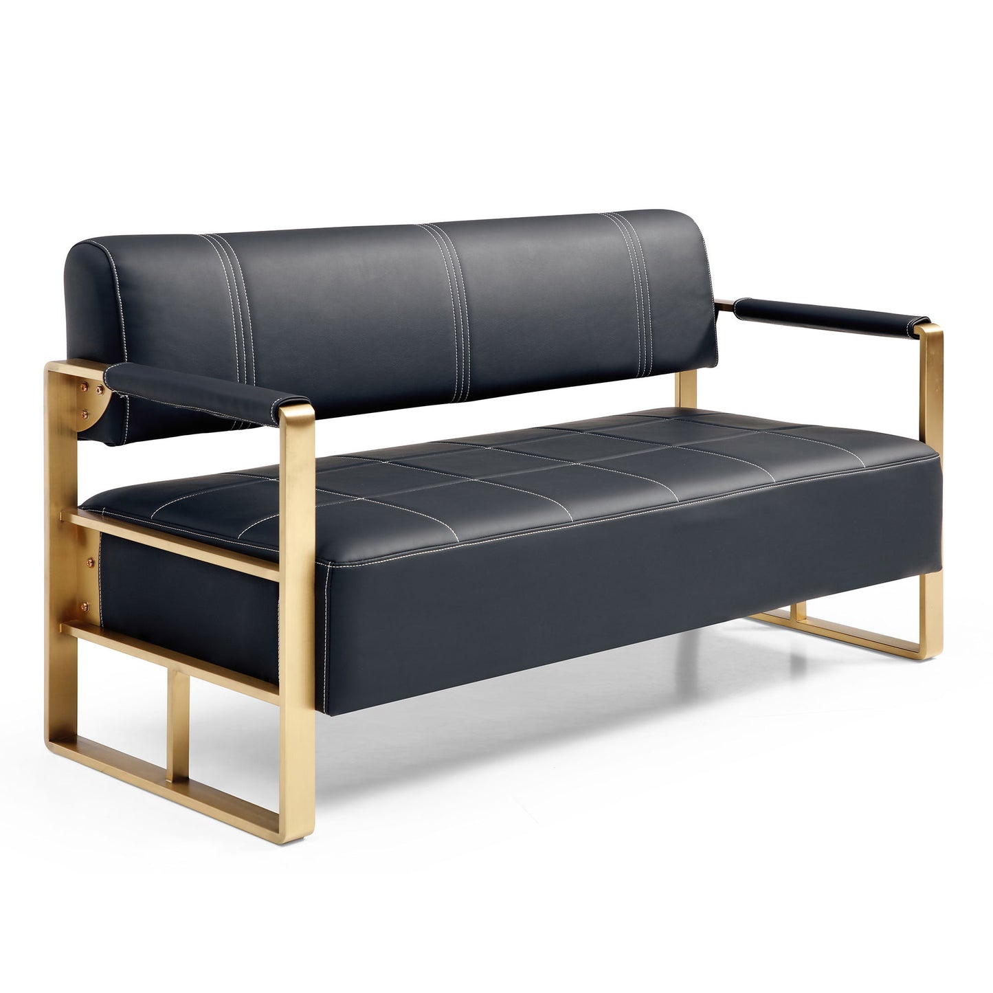 Modern Upholstery Accent Loveseat Sofa For Living Room 2 Seater With Golden Metal Arms - Black