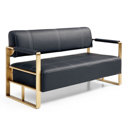 Modern Upholstery Accent Loveseat Sofa For Living Room 2 Seater With Golden Metal Arms - Black